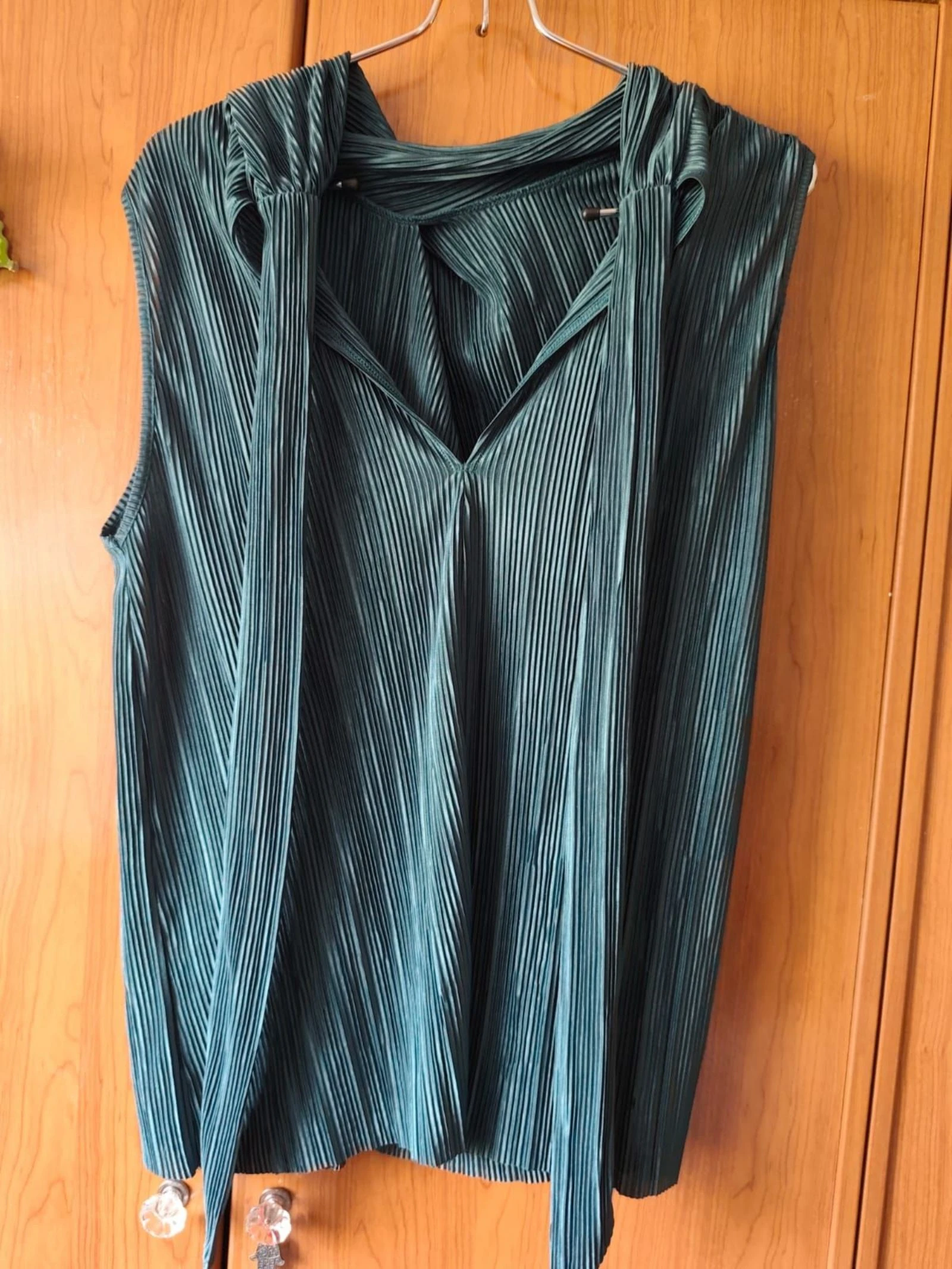Zara top plisado verde petróleo, lazada, talla S – photo 2